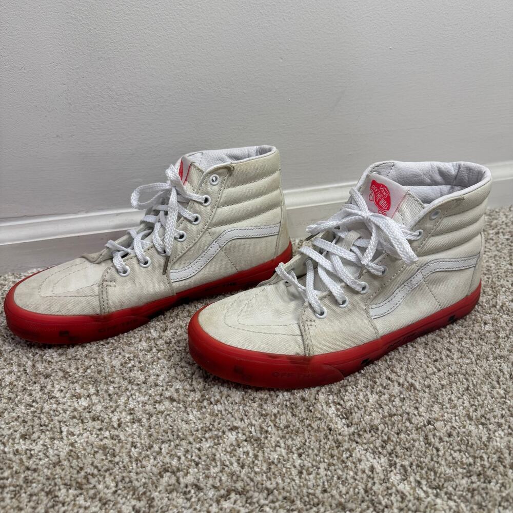 Vans SK8 High Top White /Pink Sole Shoes Sneakers Size 6 Boys/Juniors, 8 Women’s